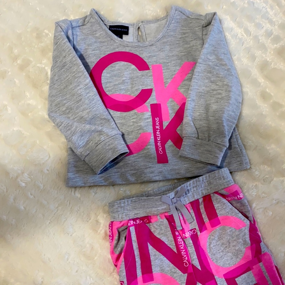 Grey & Pink Calvin Klein Sweatsuit 2T